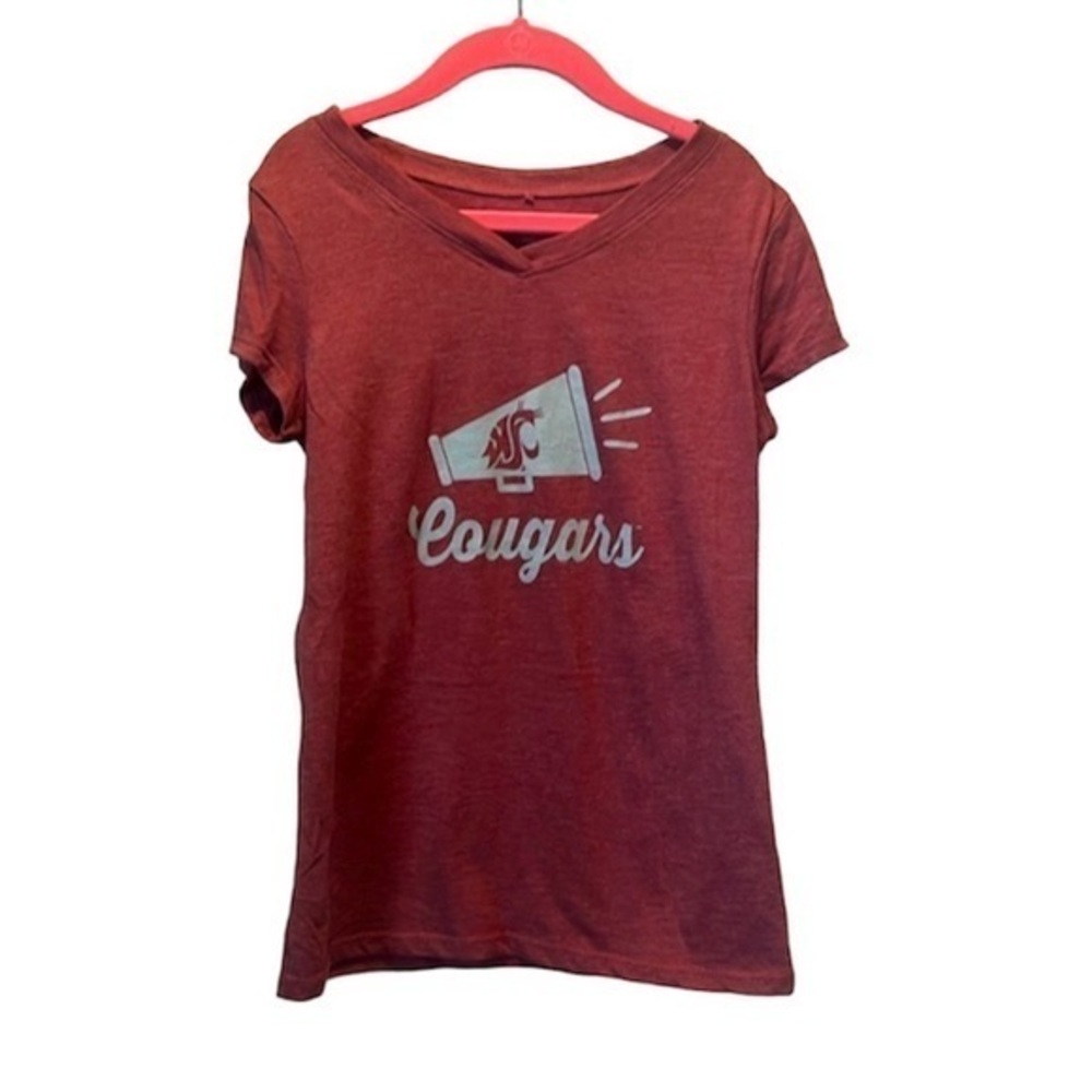 WSU Cougars Washington State Girl’s V Neck T Shirt Cheer Cheerleading Size Small